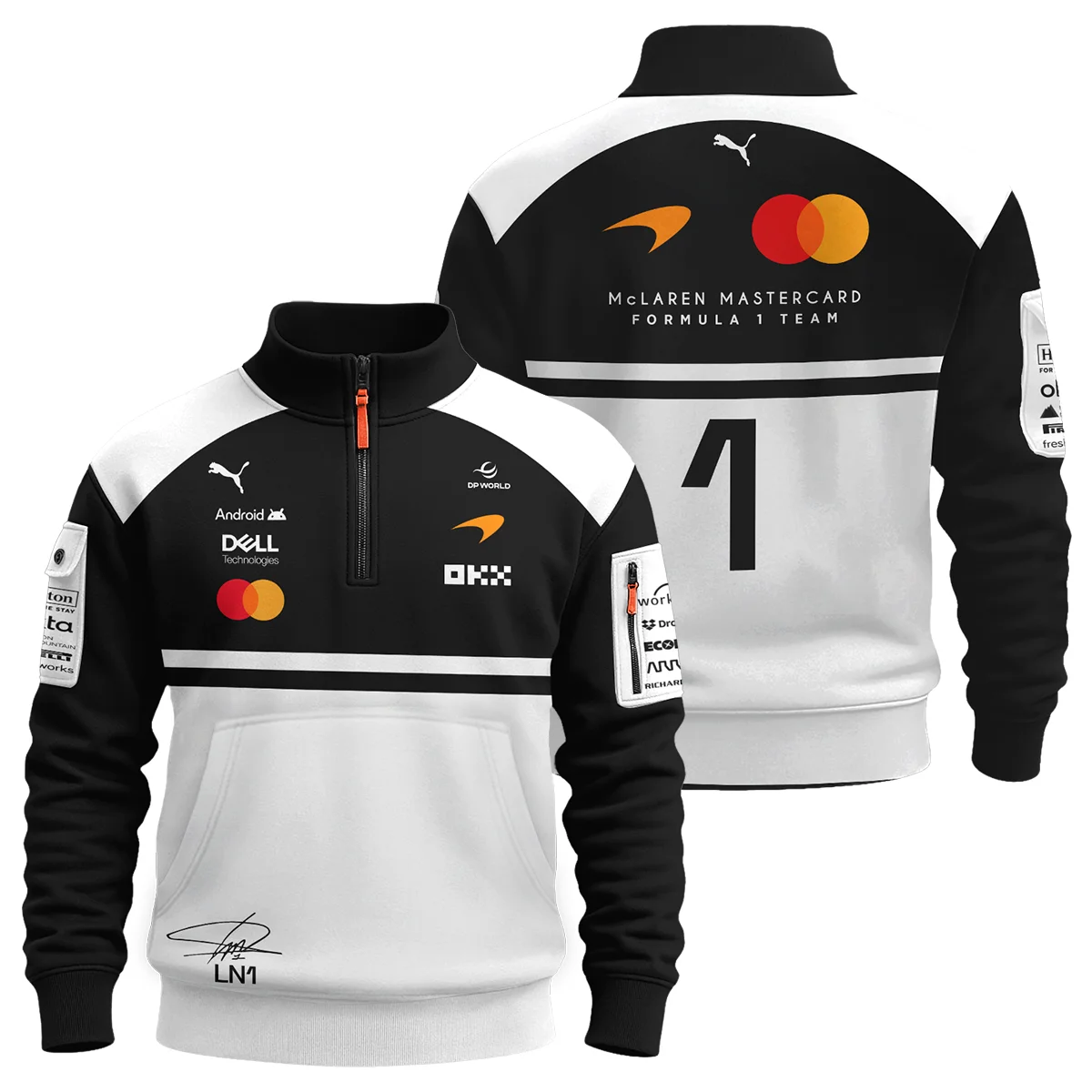 2026 Lando Norris 1 McLaren F1 Teamwear Sweatshirt Zipper BLNR25326A2SHZ - White