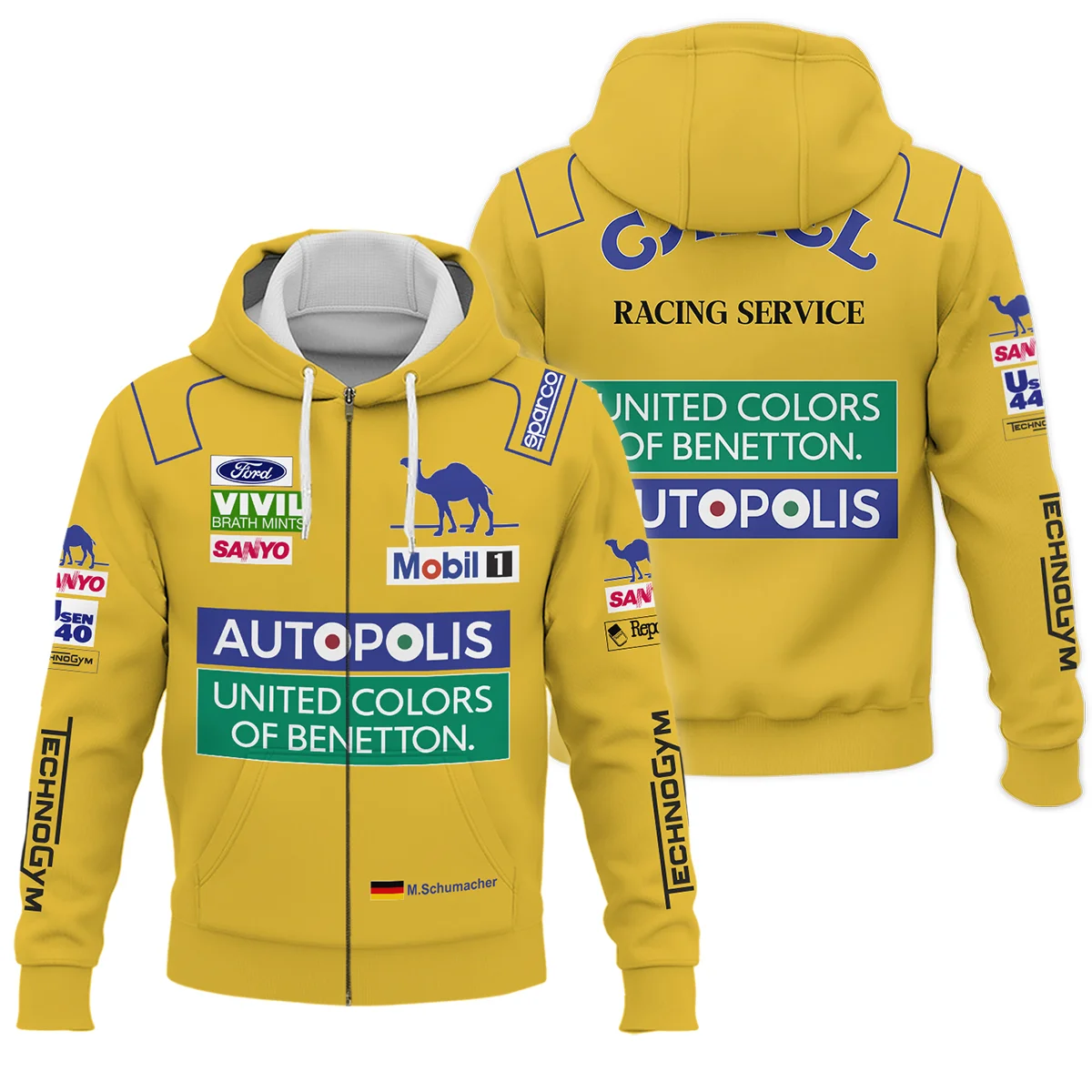 1992 Michael Schumacher Race Suit Benetton F1 Zipper Hoodie BLVAMC020925A3ZHD