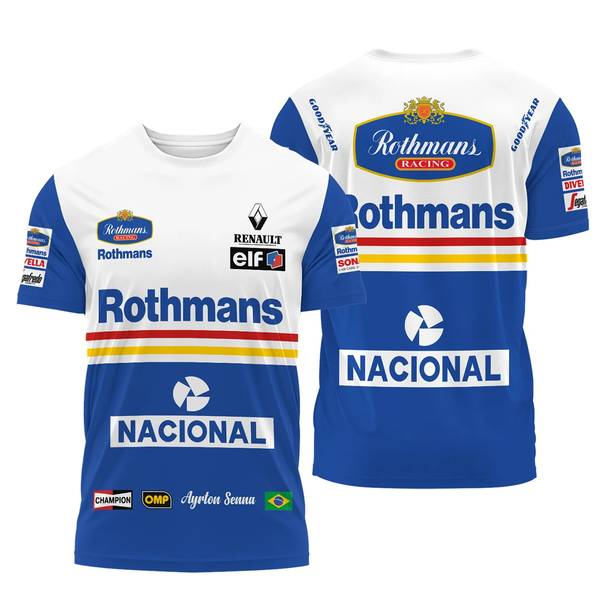 1994 Ayrton Senna Rothmans Williams Renault F1 Racing Team T-Shirt BL3725A6TS - Race Day Design