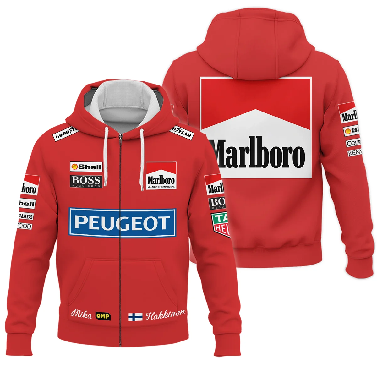 1994 Mika Hakkinen Racing Suit McLaren F1 Zipper Hoodie BLVAMH271025A1ZHD - Trackside Outfit