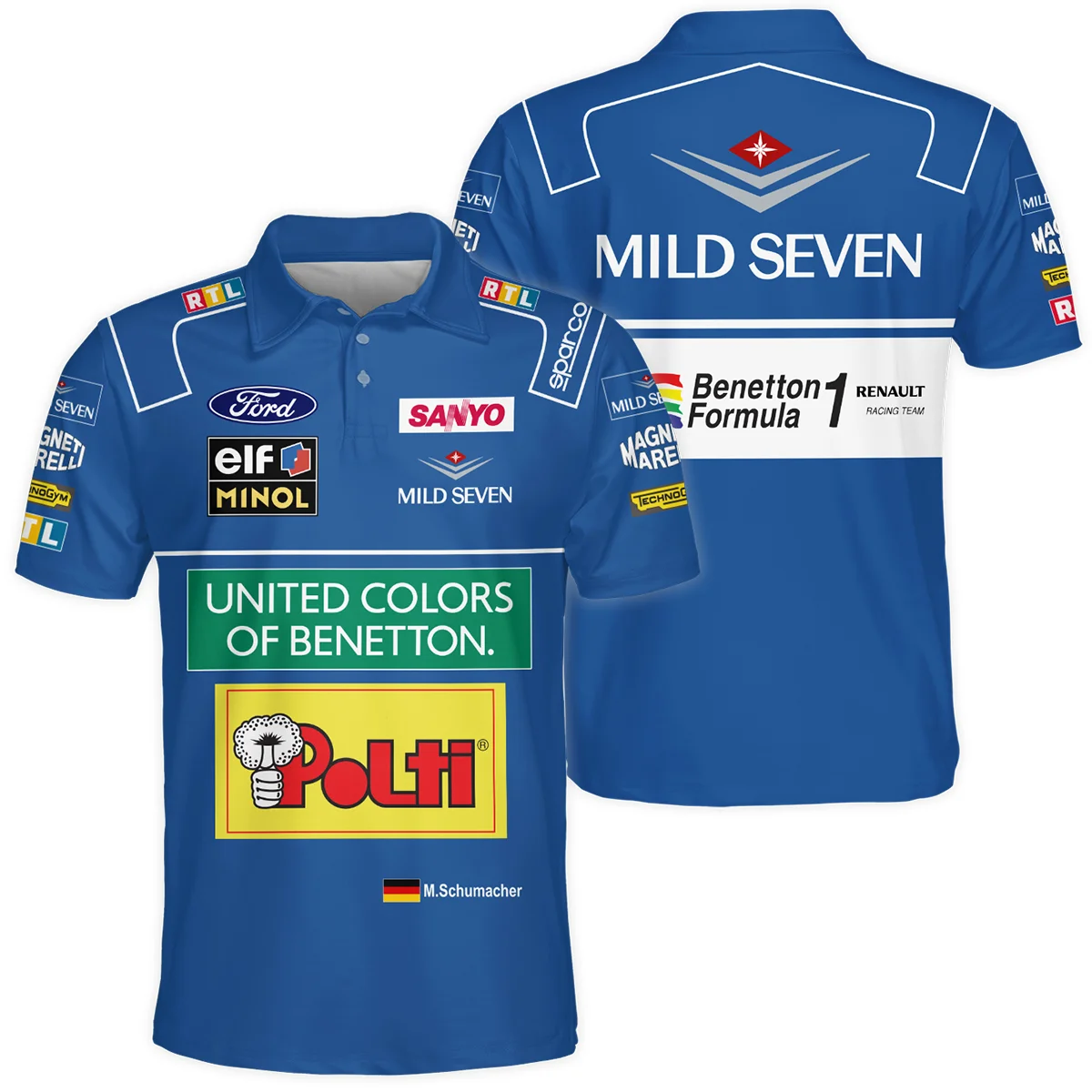1994 WDC Michael Schumacher Race Suit Benetton F1 Polo Shirt BLVAMC020925A4PL - F1 Fan Gear