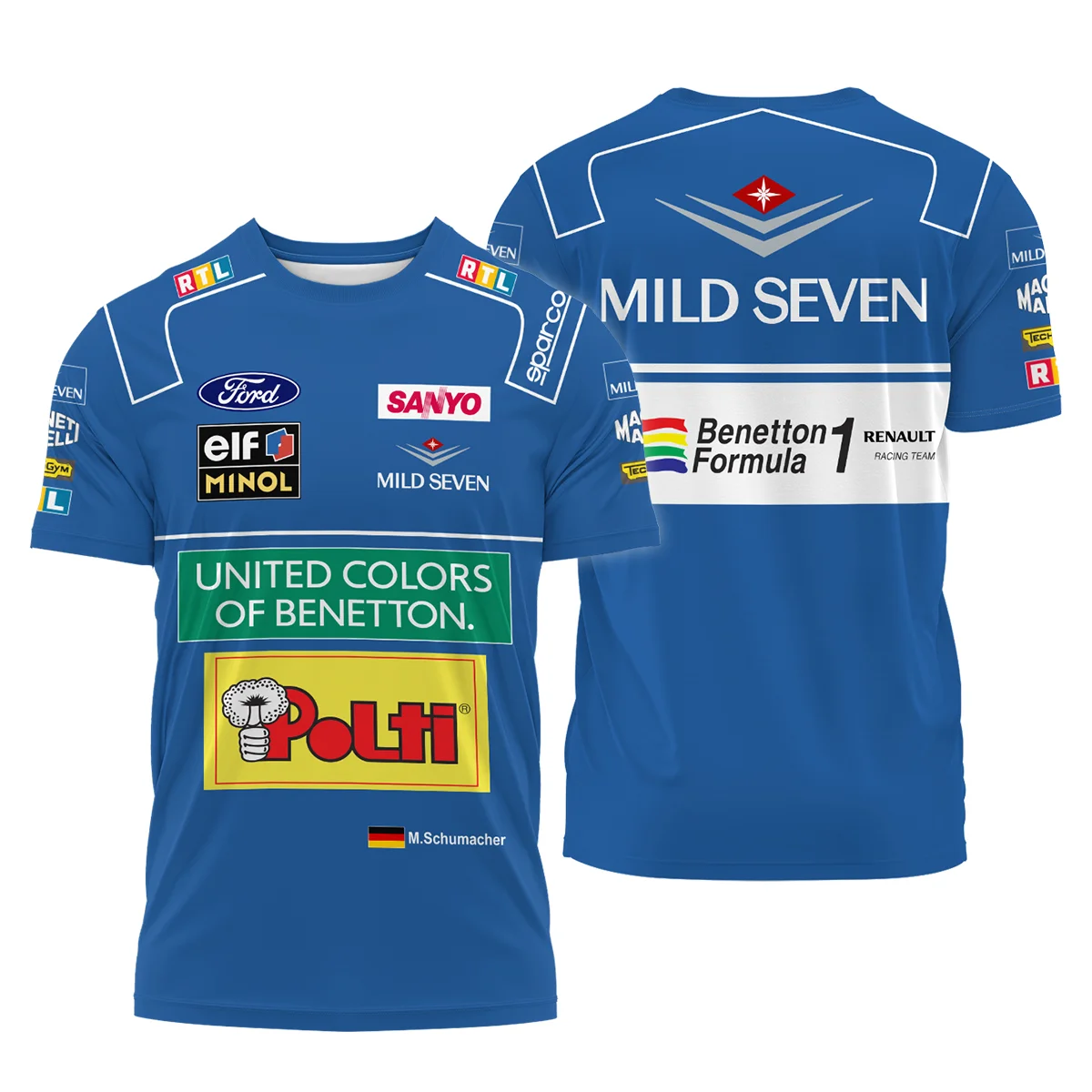 1994 WDC Michael Schumacher Race Suit Benetton F1 T-Shirt BLVAMC020925A4TS - Race Day Outfit