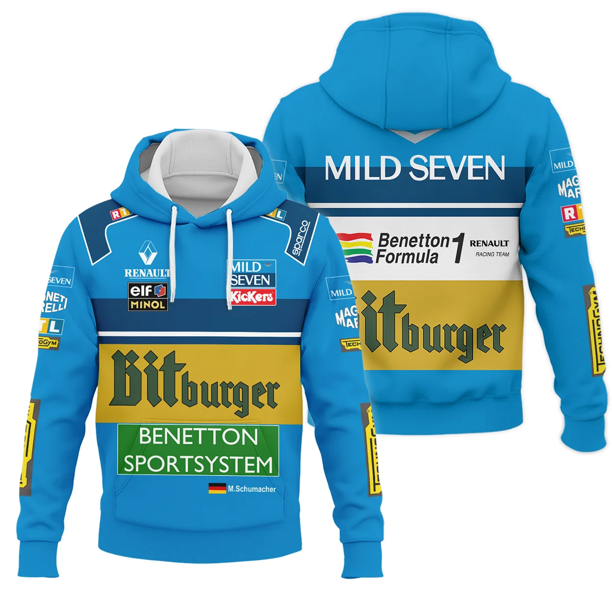 1995 WDC Michael Schumacher Race Suit Benetton F1 Hoodie BLVAMC020925A1HD