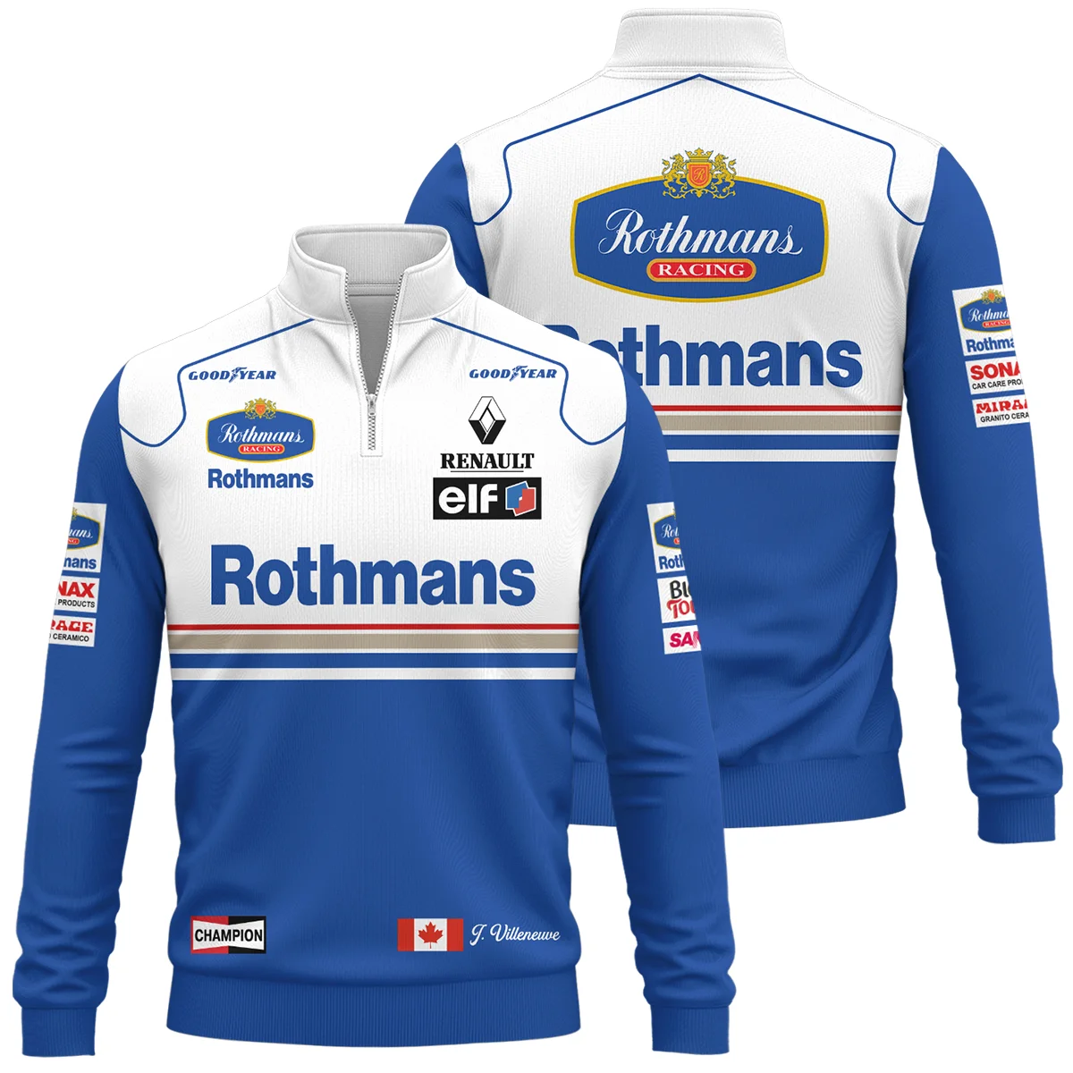 1996 Jacques Villeneuve Racing Suit Williams F1 Quarter-Zip Sweatshirt BLJV10825A1QZS - Pit Lane Clothing