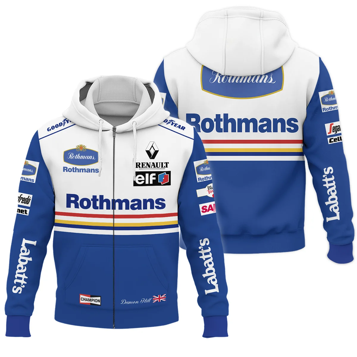 1996 WDC Damon Hill Racing Suit Williams F1 Zipper Hoodie BLVADH050925A2ZHD