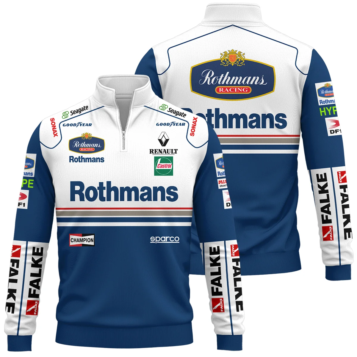 1997 Jacques Villeneuve Racing Suit Williams F1 Quarter-Zip Sweatshirt BLJV10825A2QZS - Motorsport Apparel