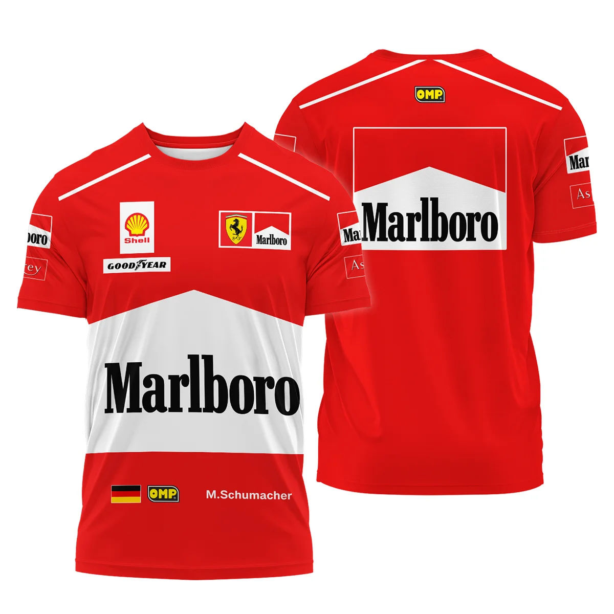 1997 Michael Schumacher Race Suit Ferrari F1 T-Shirt BLVAMC020925A7TS - F1 Fan Gear