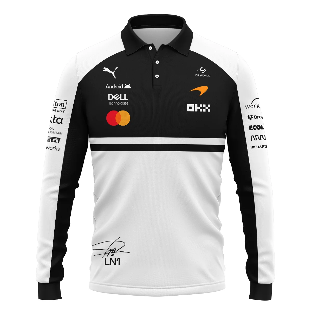 2026 Lando Norris 1 McLaren F1 Teamwear Long Polo Shirt BLNR25326A2LPL - White - Image 2