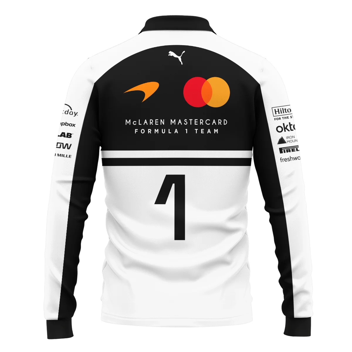 2026 Lando Norris 1 McLaren F1 Teamwear Long Polo Shirt BLNR25326A2LPL - White - Image 3