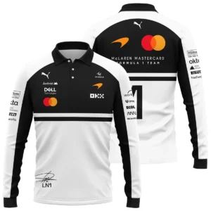 2026 Lando Norris 1 McLaren F1 Teamwear Long Polo Shirt BLNR25326A2LPL - White
