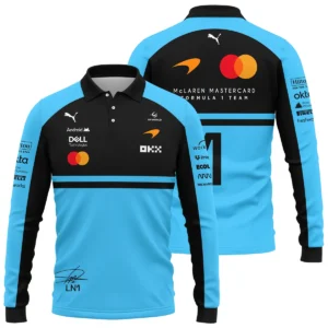 2026 Lando Norris 1 McLaren F1 Teamwear Long Polo Shirt BLNR25326A3LPL - Cyan