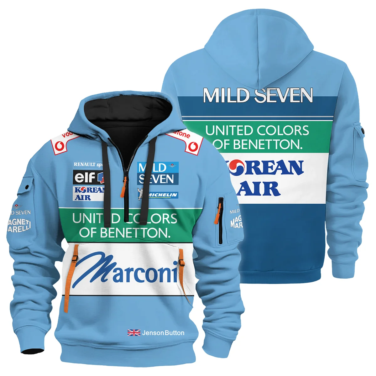 2001 Jenson Button Racing Suit Benetton F1 Hoodie Half Zip BLVAJB010925A2HDF - Pit Lane Clothing