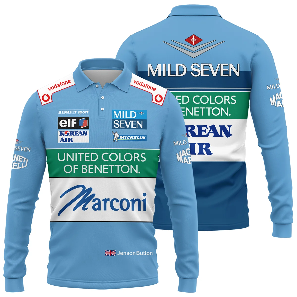 2001 Jenson Button Racing Suit Benetton F1 Long Polo Shirt BLVAJB010925A2LPL - Motorsport Lifestyle Wear