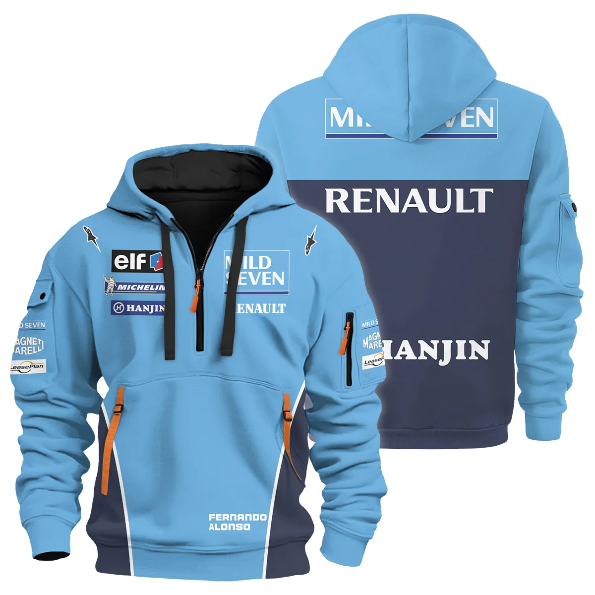 2003 Fernando Alonso Racing Suit Renault F1 Hoodie Half Zip BLVAFA030925A7HDF - Race Day Design