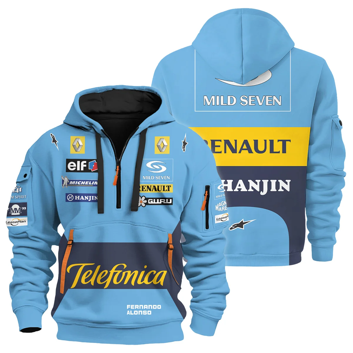 2004 Fernando Alonso Racing Suit Renault F1 Hoodie Half Zip BLVAFA030925A6HDF - F1 Fan Gear