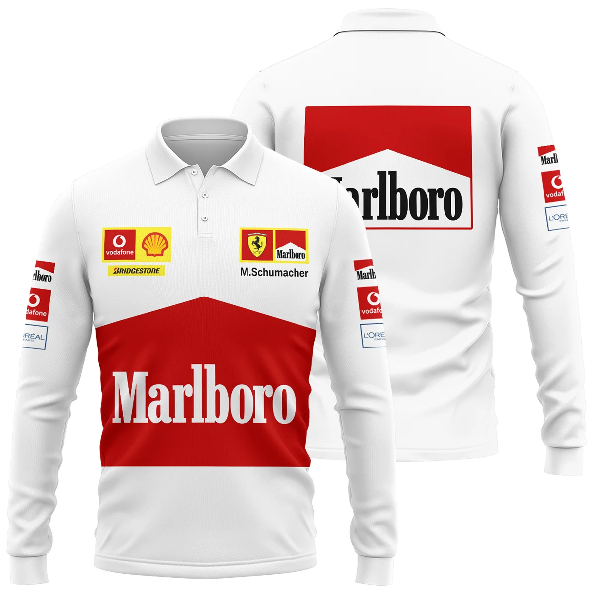 2004 White Version Michael Schumacher Race Suit Ferrari F1 Long Polo Shirt BLVAMC020925A10LPL