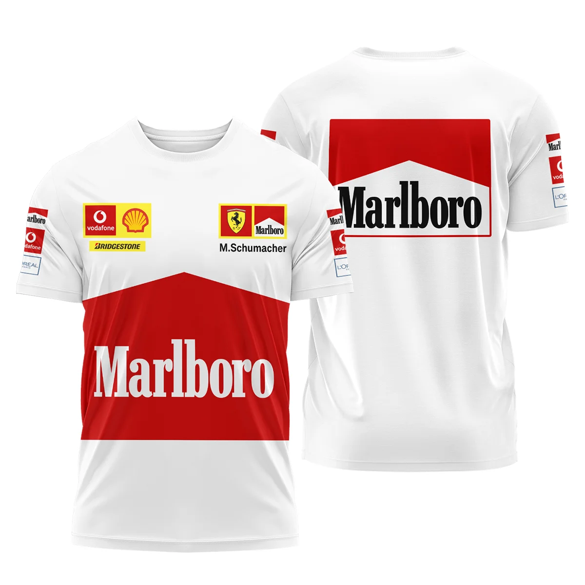 2004 White Version Michael Schumacher Race Suit Ferrari F1 T-Shirt BLVAMC020925A10TS