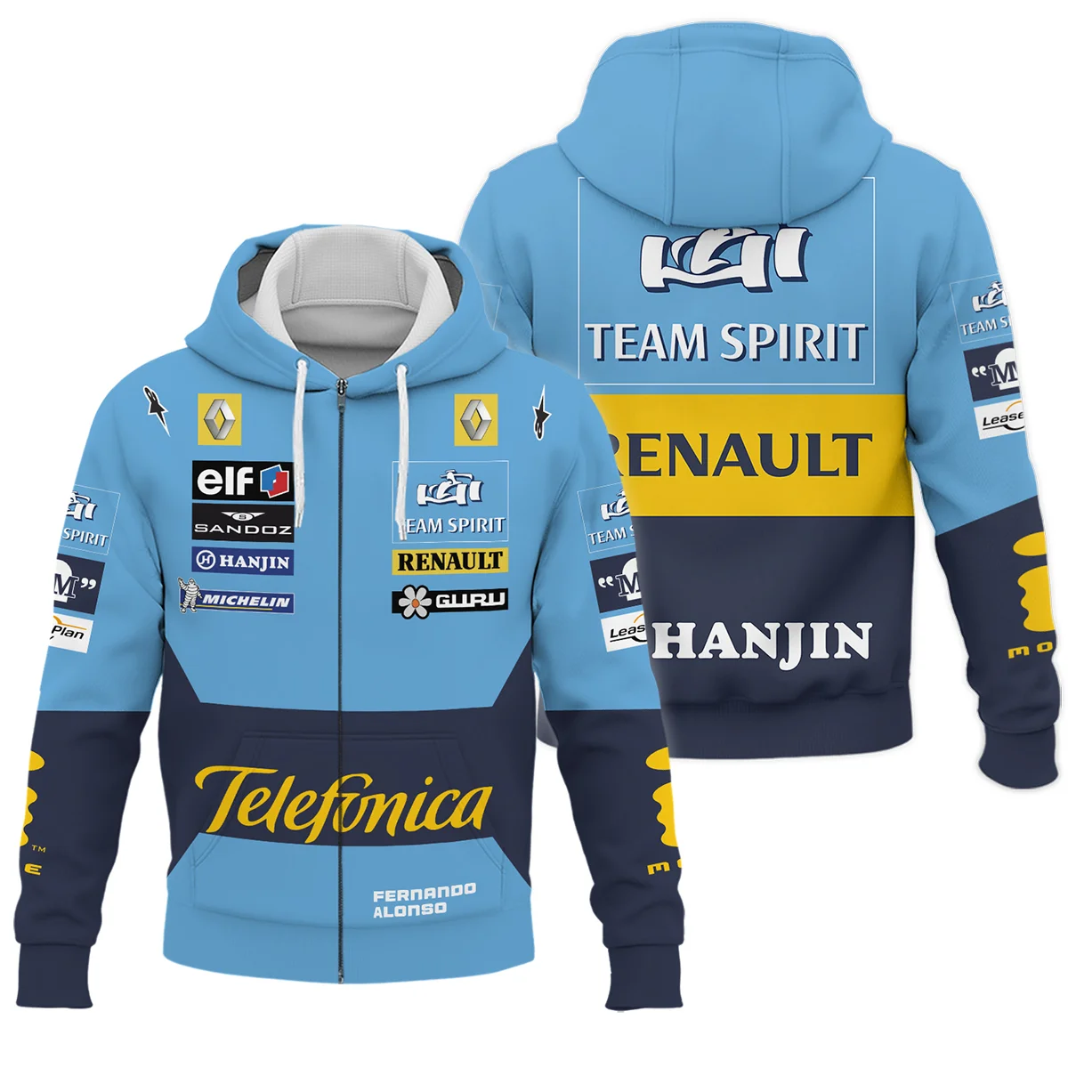 2005 Fernando Alonso Racing Suit Renault F1 Zipper Hoodie BLVAFA030925A5ZHD