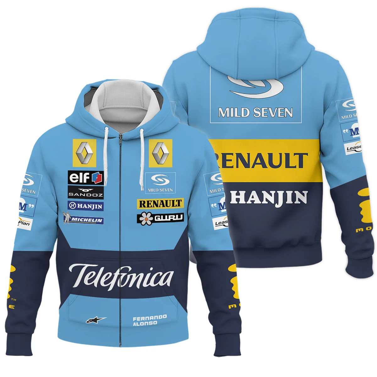 2006 Fernando Alonso Racing Suit Renault F1 Zipper Hoodie BLVAFA030925A4ZHD