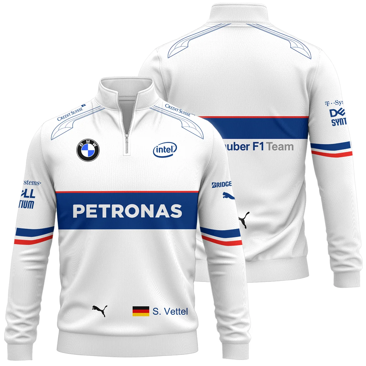 2007 Sebastian Vettel Racing Suit BMW F1 Quarter-Zip Sweatshirt BLVASV110925A1QZS - F1 Fan Gear