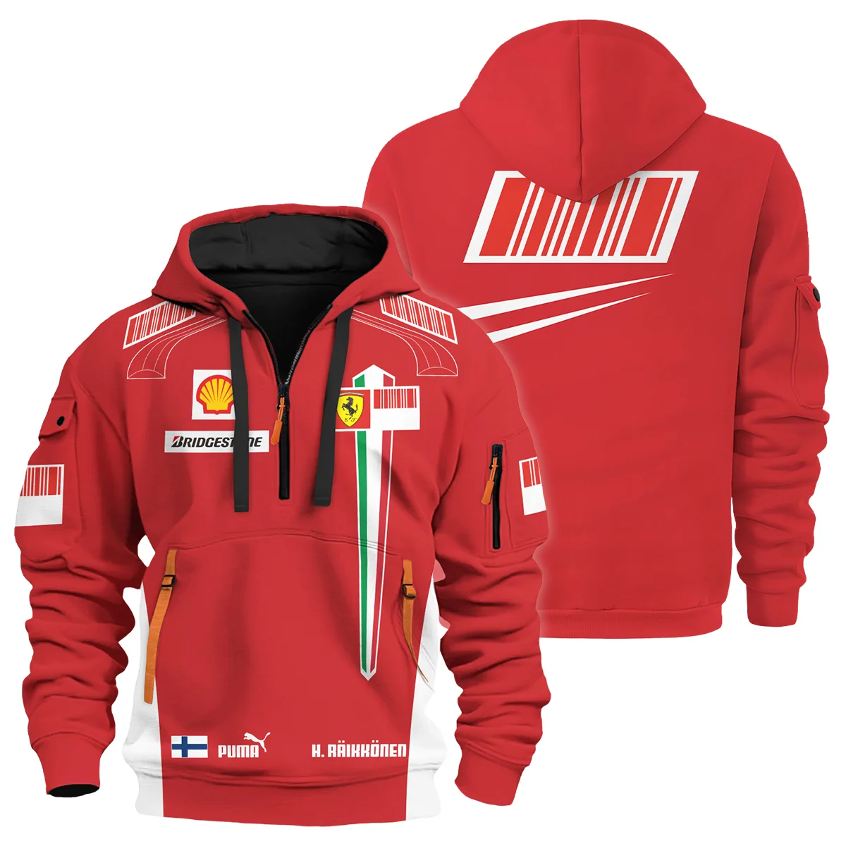 2007 WDC Kimi Raikkonen Racing Suit Ferrari Hoodie Half Zip BLVAKR191125A10HDF - Motorsport Apparel