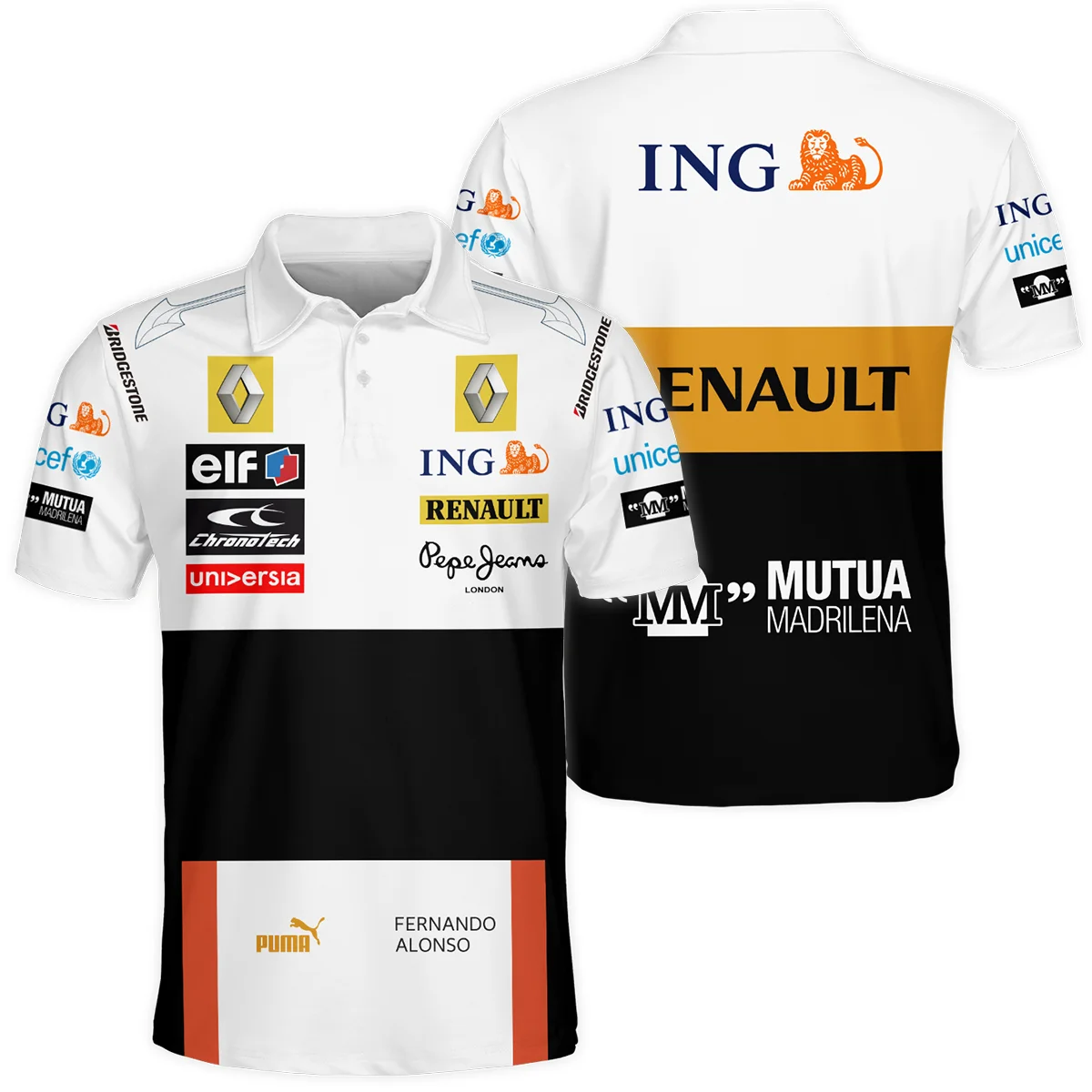 2008 Fernando Alonso Racing Suit Renault F1 Polo Shirt BLVAFA030925A8PL - Trackside Outfit