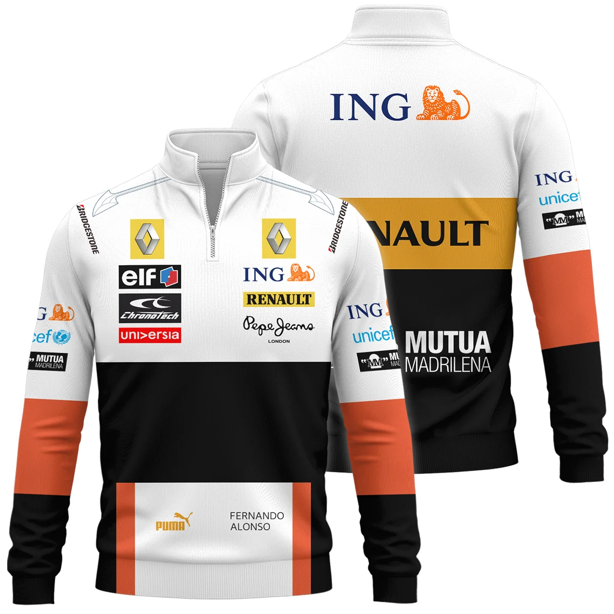 2008 Fernando Alonso Racing Suit Renault F1 Quarter-Zip Sweatshirt BLVAFA030925A8QZS - Race Day Outfit