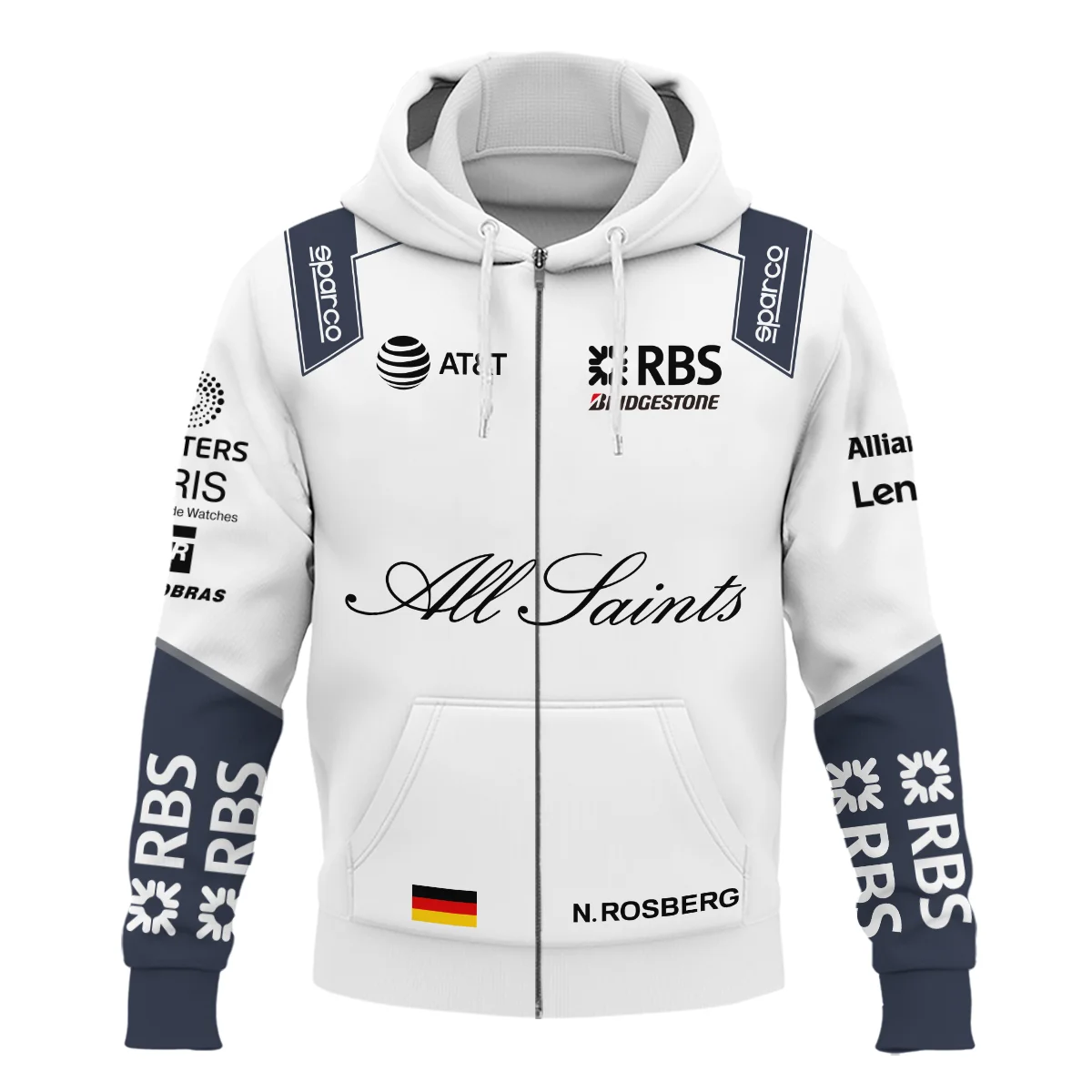 2008 Nico Rosberg Racing Suit Williams F1 Zipper Hoodie BLVANR281125A3ZHD - Image 2