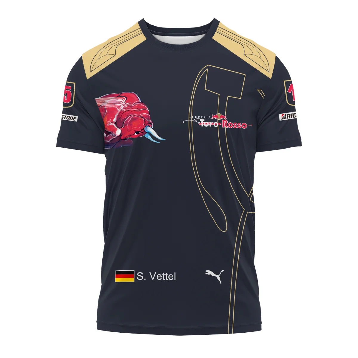 2008 Sebastian Vettel Racing Suit Toro Rosso F1 T-Shirt BLVASV110925A9TS - Image 2