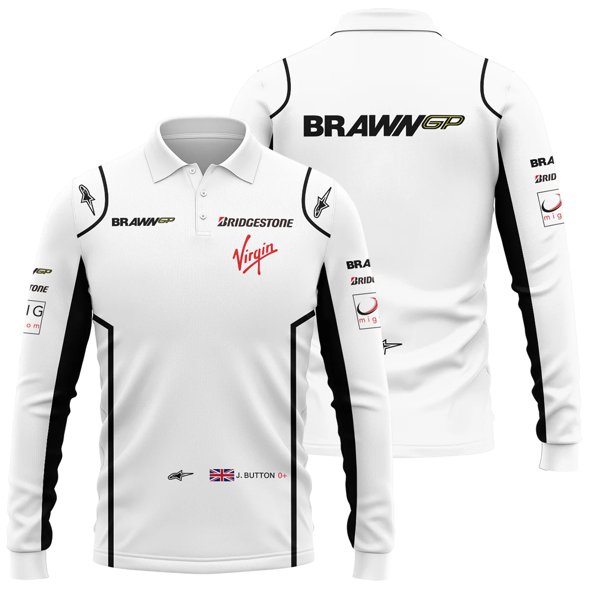 2009 Jenson Button Racing Suit Brawn GP F1 Long Polo Shirt BLVAJB010925A5LPL