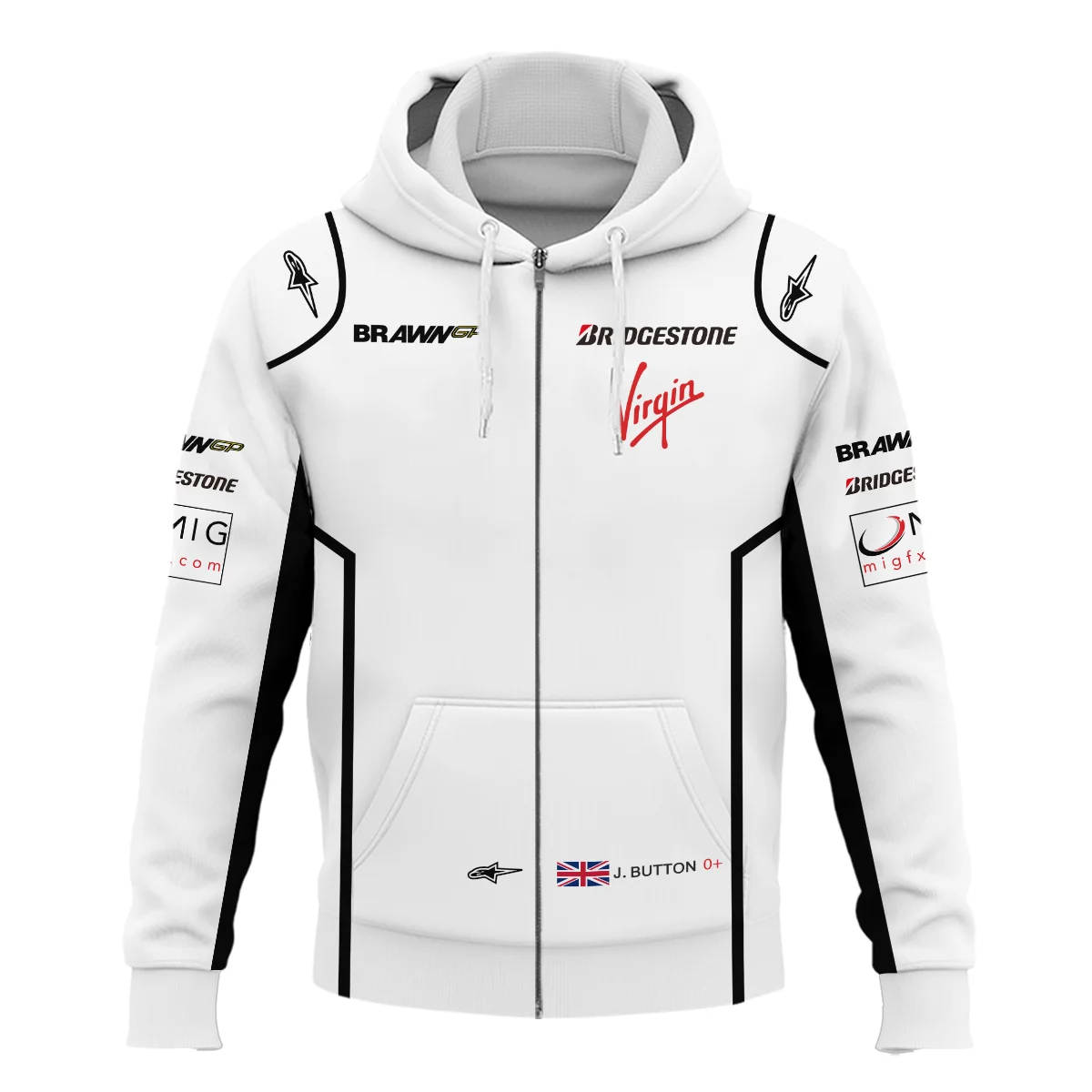 Alternative view of 2009 Jenson Button Racing Suit Brawn GP F1 Zipper Hoodie BLVAJB010925A5ZHD