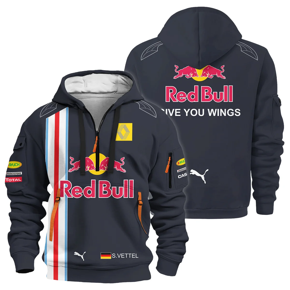 2009 Sebastian Vettel Racing Suit Red Bull Racing F1 Hoodie Half Zip BLVASV110925A8HDF - Race Day Design