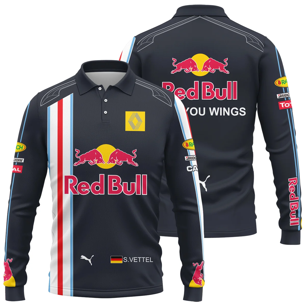 2009 Sebastian Vettel Racing Suit Red Bull Racing F1 Long Polo Shirt BLVASV110925A8LPL - Motorsport Apparel