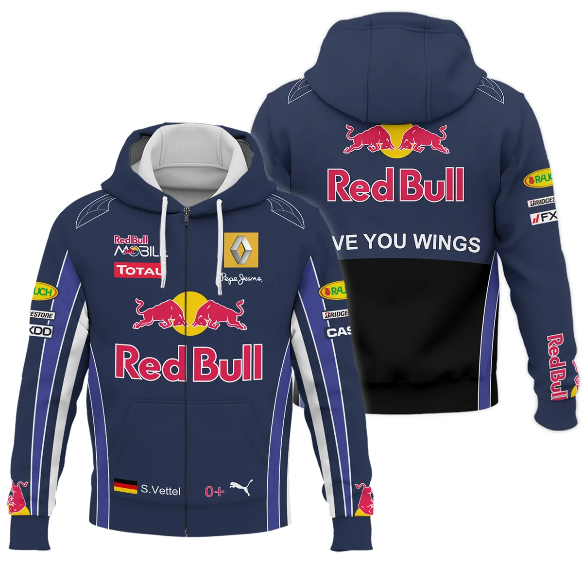 2010 Sebastian Vettel Racing Suit Red Bull Racing F1 Zipper Hoodie BLVASV110925A7ZHD - Formula Racing Apparel
