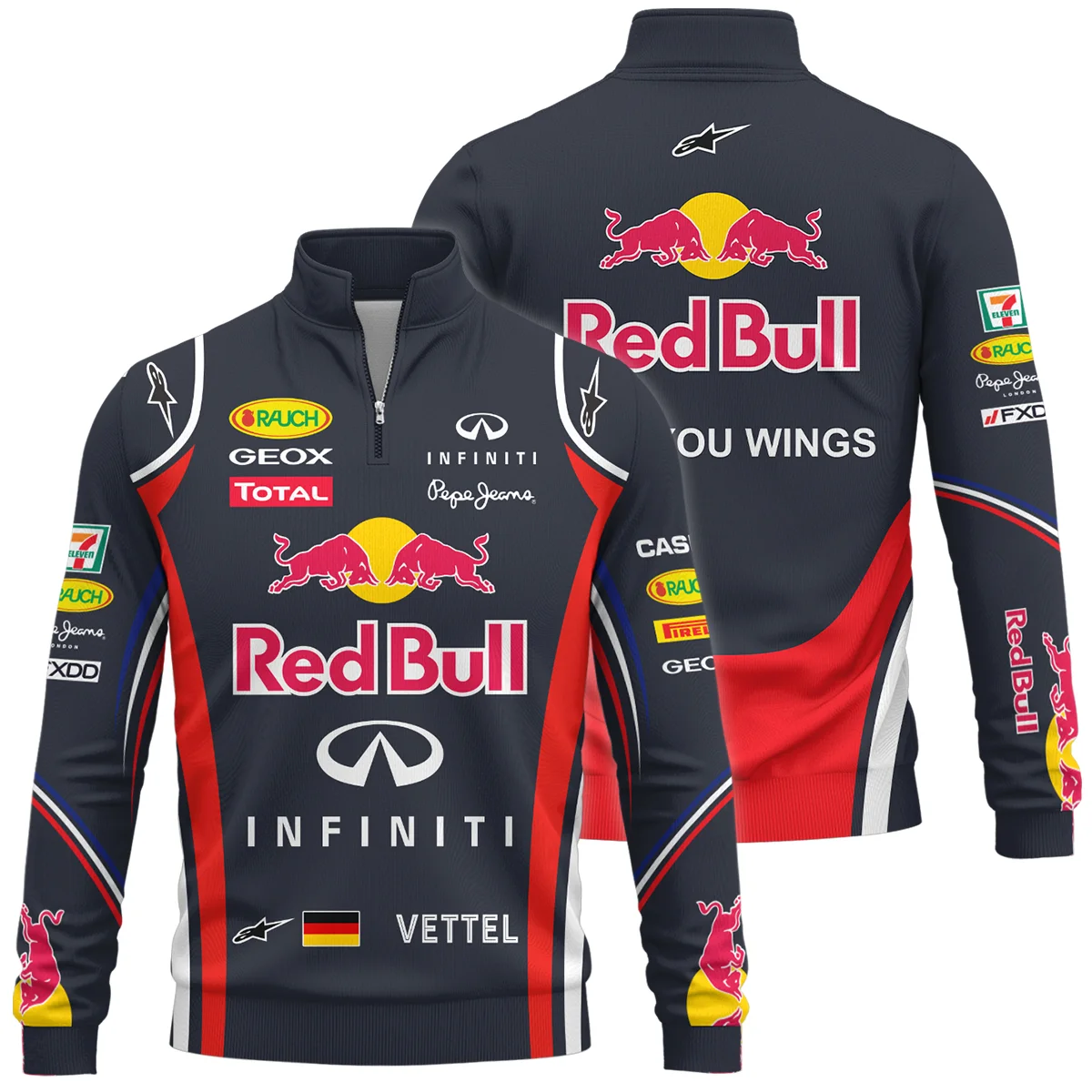 2011 Sebastian Vettel Racing Suit Red Bull Racing F1 Quarter-Zip Sweatshirt BLVASV110925A6QZS - Formula Racing Apparel