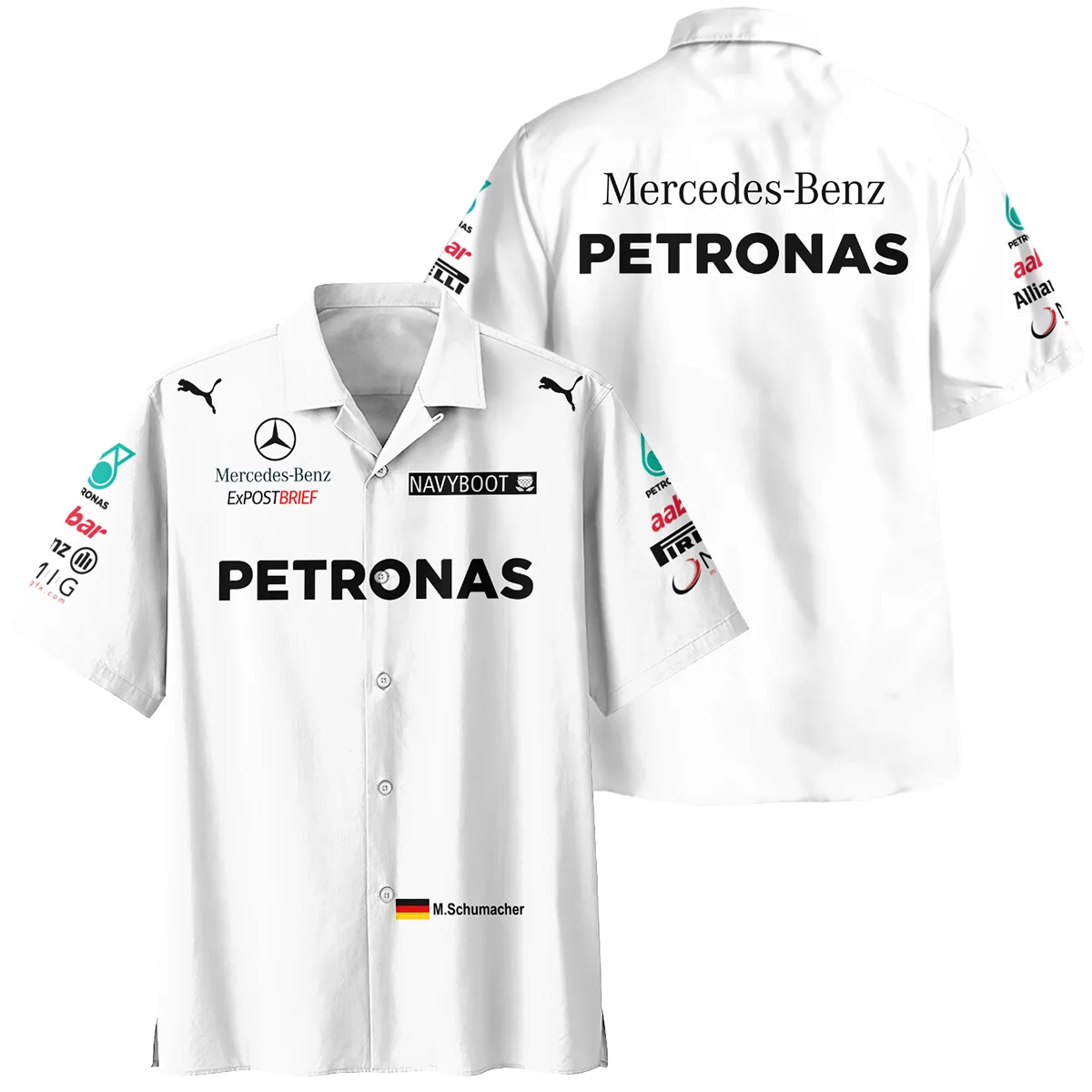 2012 Michael Schumacher Race Suit Mercedes F1 Hawaiian Shirt BLVAMC020925A2HW