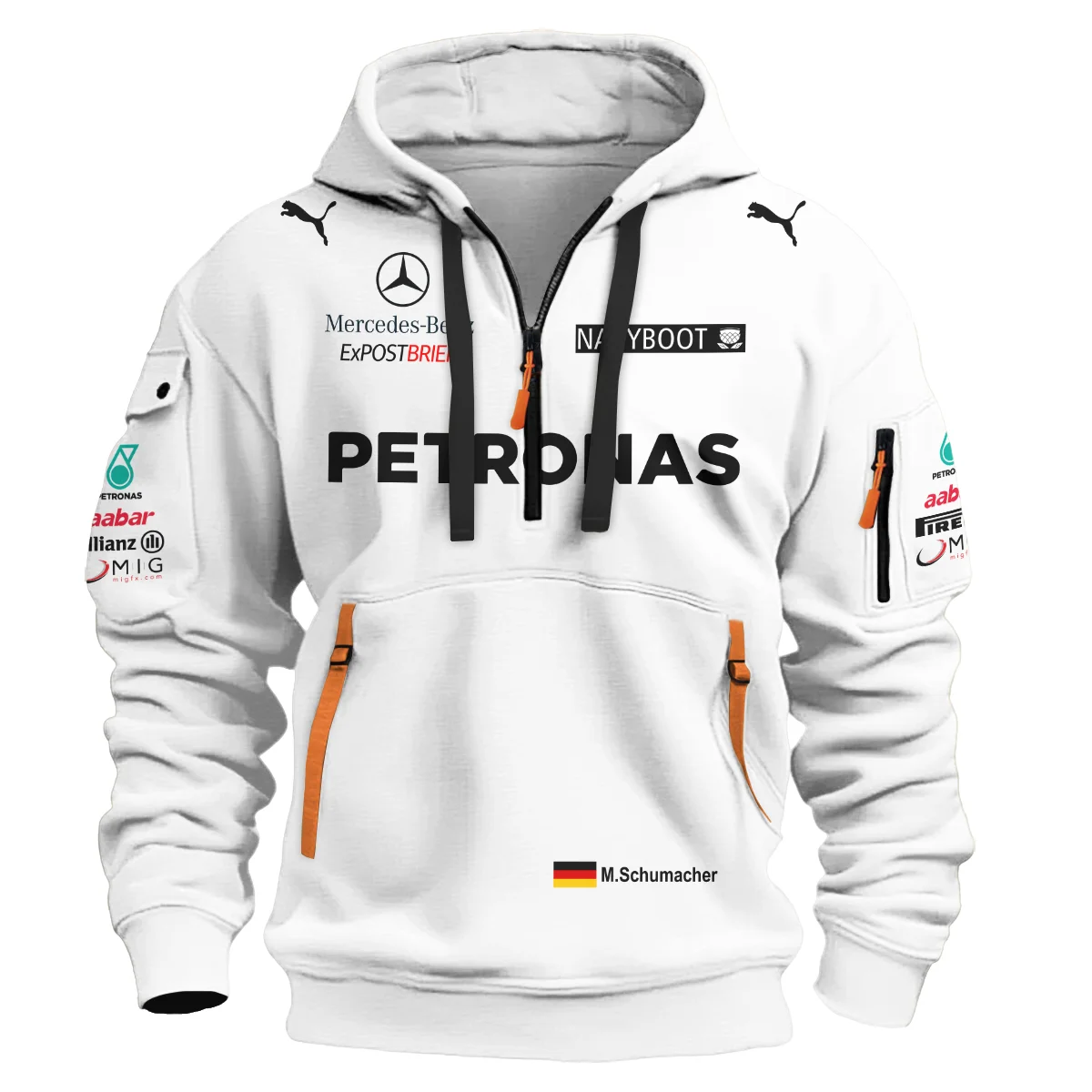 Alternative view of 2012 Michael Schumacher Race Suit Mercedes F1 Hoodie Half Zip BLVAMC020925A2HDF