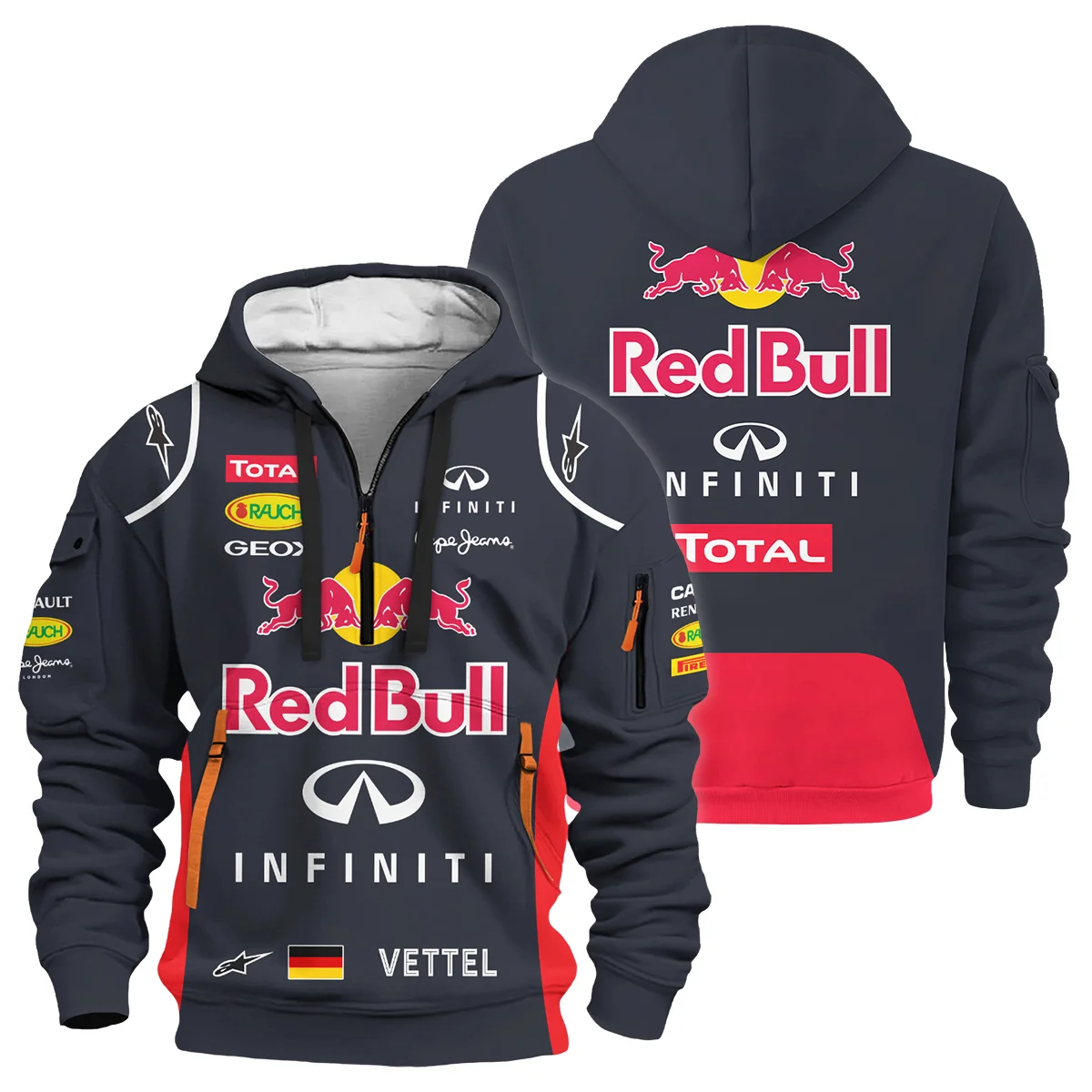 2012 Sebastian Vettel Racing Suit Red Bull Racing F1 Hoodie Half Zip BLVASV110925A5HDF - Formula Racing Apparel