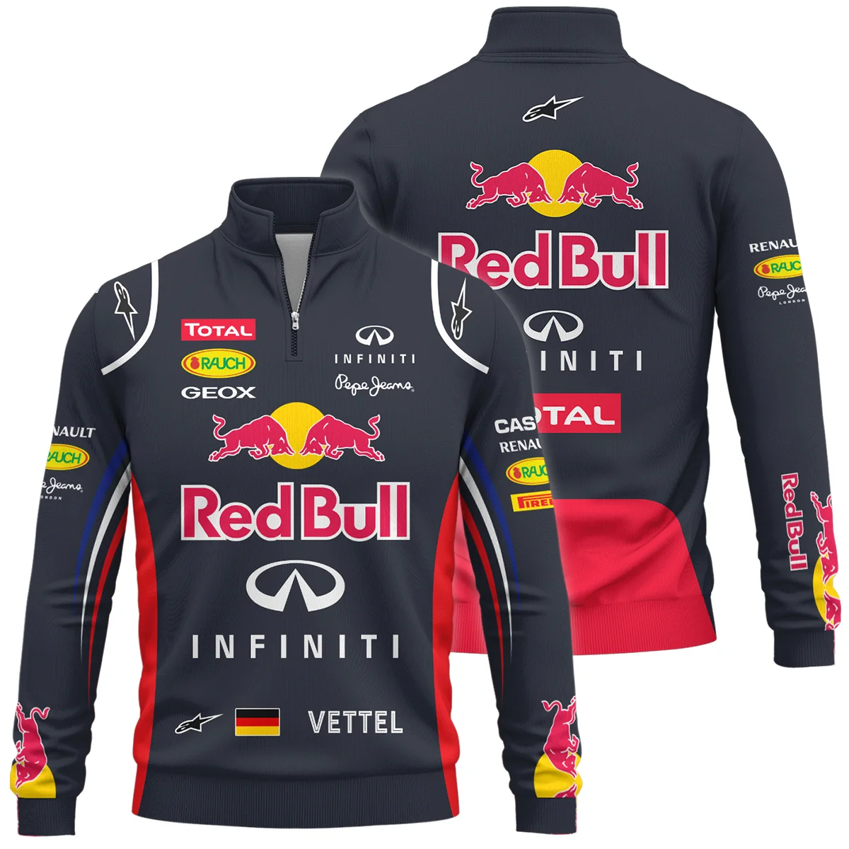2012 Sebastian Vettel Racing Suit Red Bull Racing F1 Quarter-Zip Sweatshirt BLVASV110925A5QZS - Race Day Design