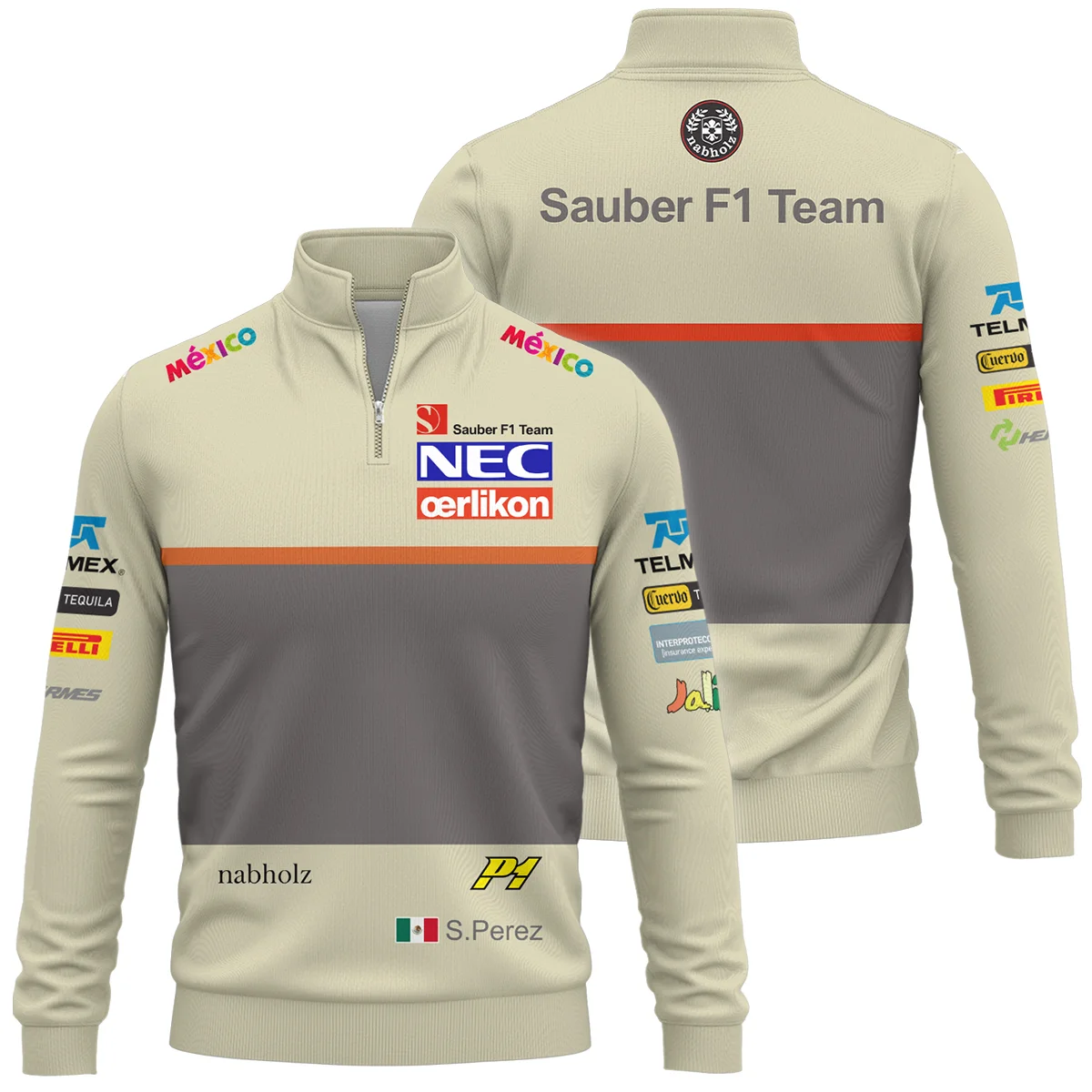 2012 Sergio Perez Racing Suit Sauber F1 Quarter-Zip Sweatshirt BLVASP170925A10QZS - Motorsport Apparel