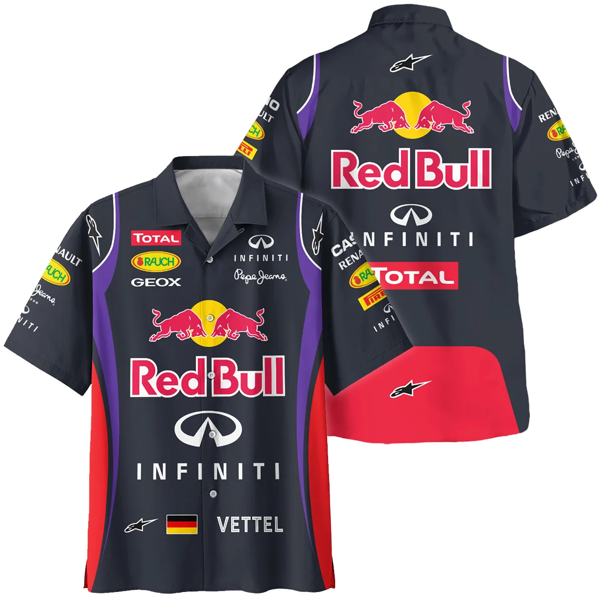 2013 Sebastian Vettel Racing Suit Red Bull Racing F1 Hawaiian Shirt BLVASV110925A4HW - Pit Lane Clothing