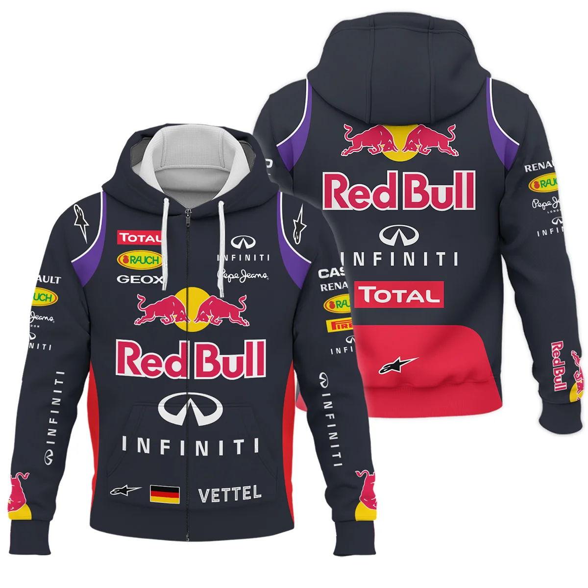 2014 Sebastian Vettel Racing Suit Red Bull Racing F1 Zipper Hoodie BLVASV110925A3ZHD - Motorsport Apparel