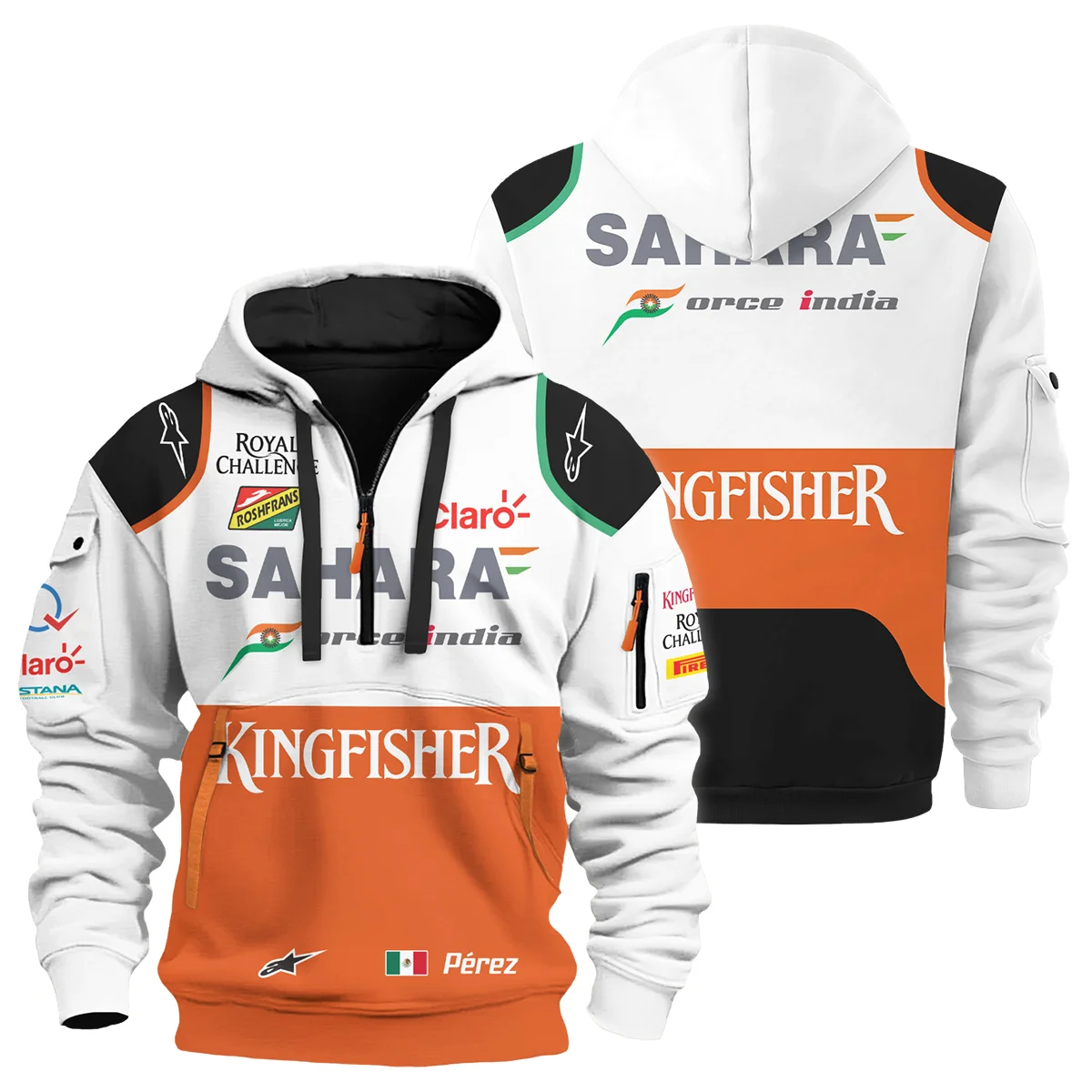 2014 Sergio Perez Racing Suit Force India F1 Hoodie Half Zip BLVASP170925A8HDF - Formula Racing Apparel