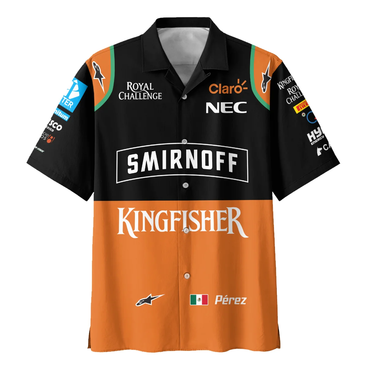 2015 Sergio Perez Racing Suit Force India F1 Hawaiian Shirt BLVASP170925A7HW - Image 2