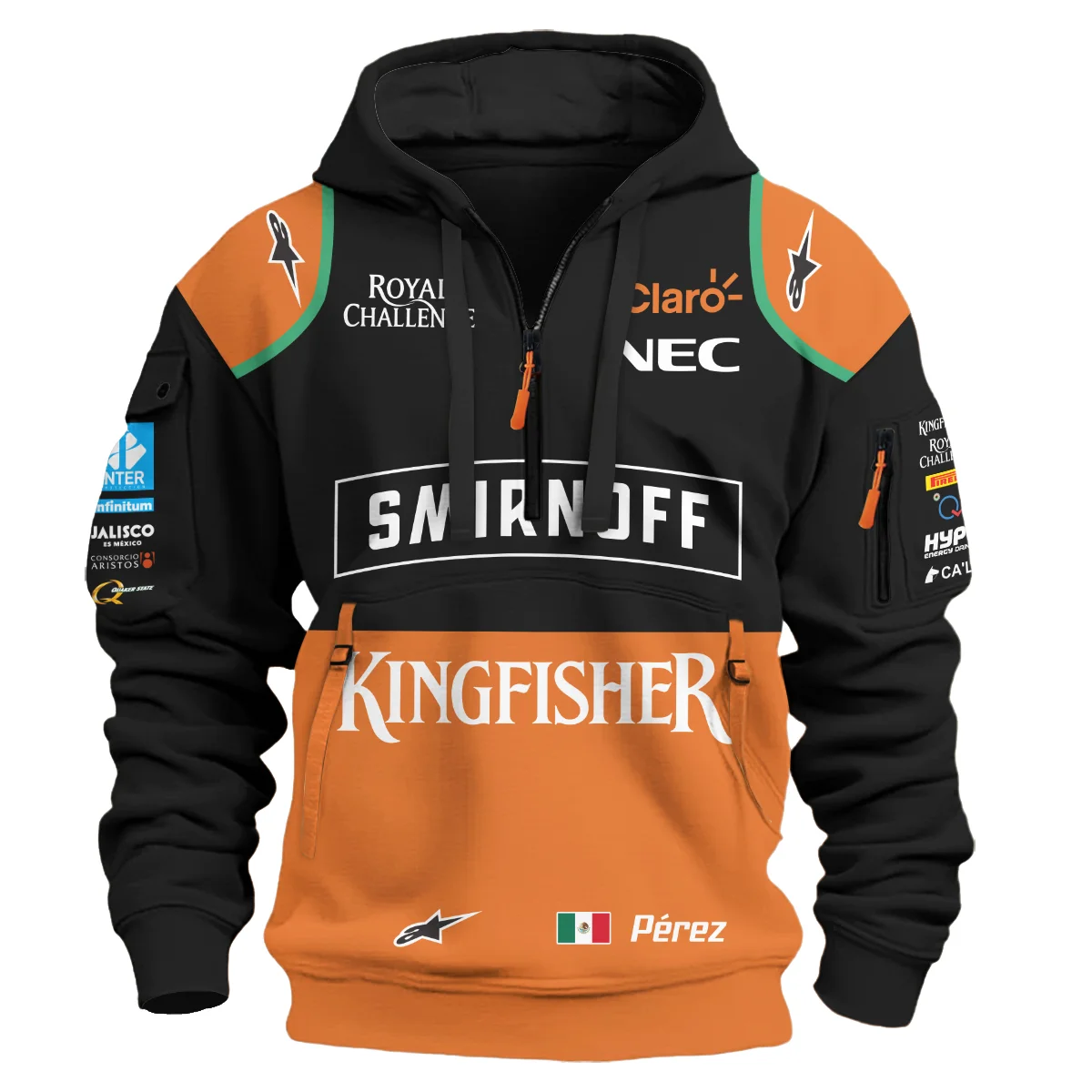 2015 Sergio Perez Racing Suit Force India F1 Hoodie Half Zip BLVASP170925A7HDF - Image 2