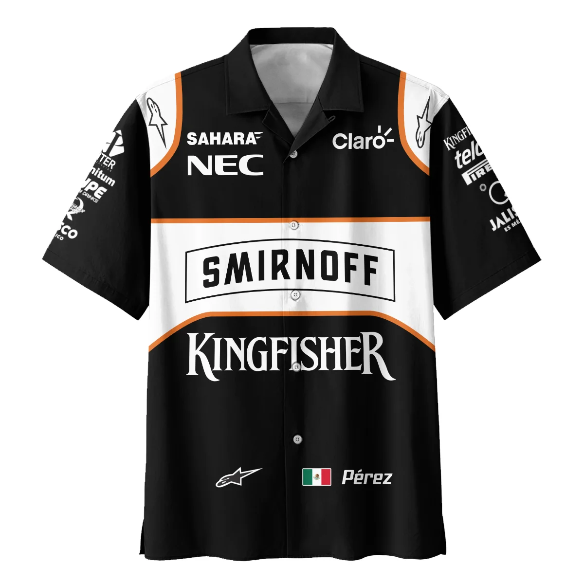 2016 Sergio Perez Racing Suit Force India F1 Hawaiian Shirt BLVASP170925A6HW - Image 2
