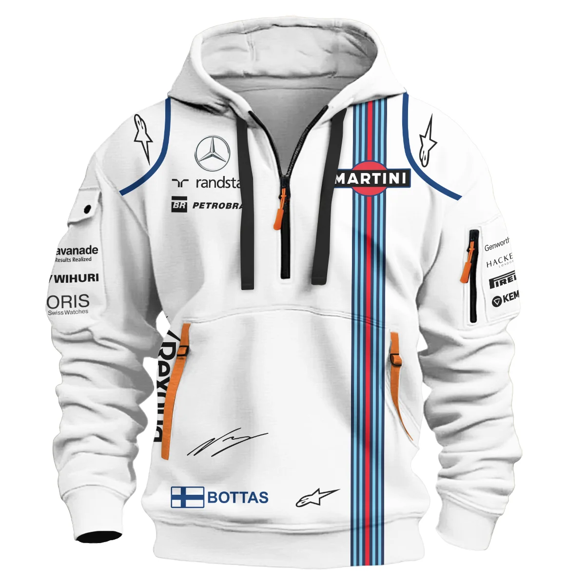 2016 Valtteri Bottas Racing Suit Williams F1 Hoodie Half Zip BLVAVB130925A3HDF - Image 2