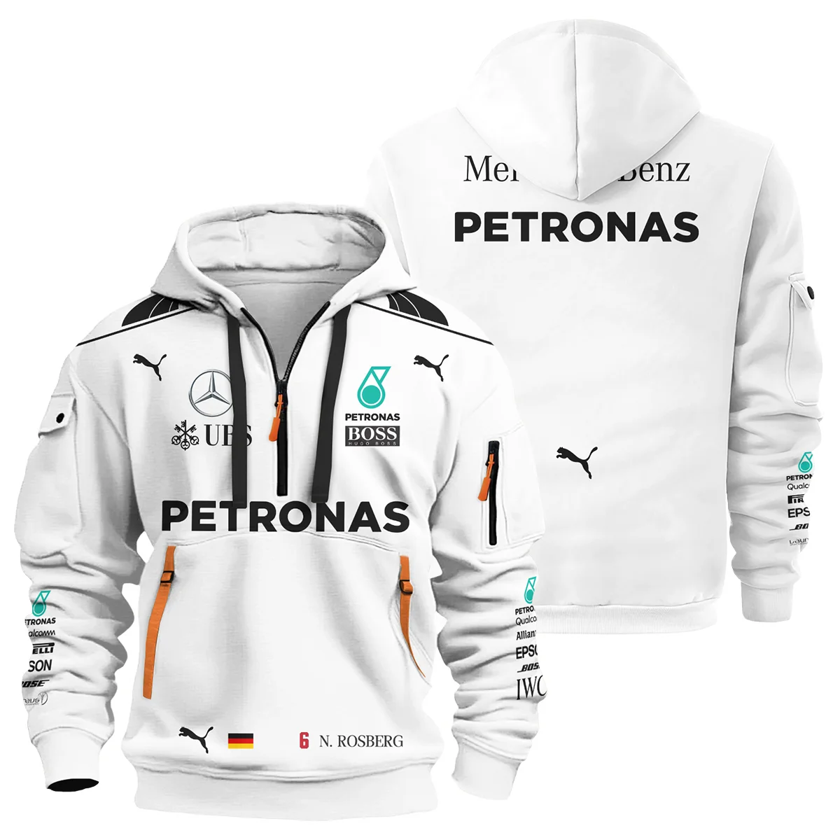 2016 WDC Nico Rosberg Racing Suit Mercedes F1 Hoodie Half Zip BLVANR281125A1HDF