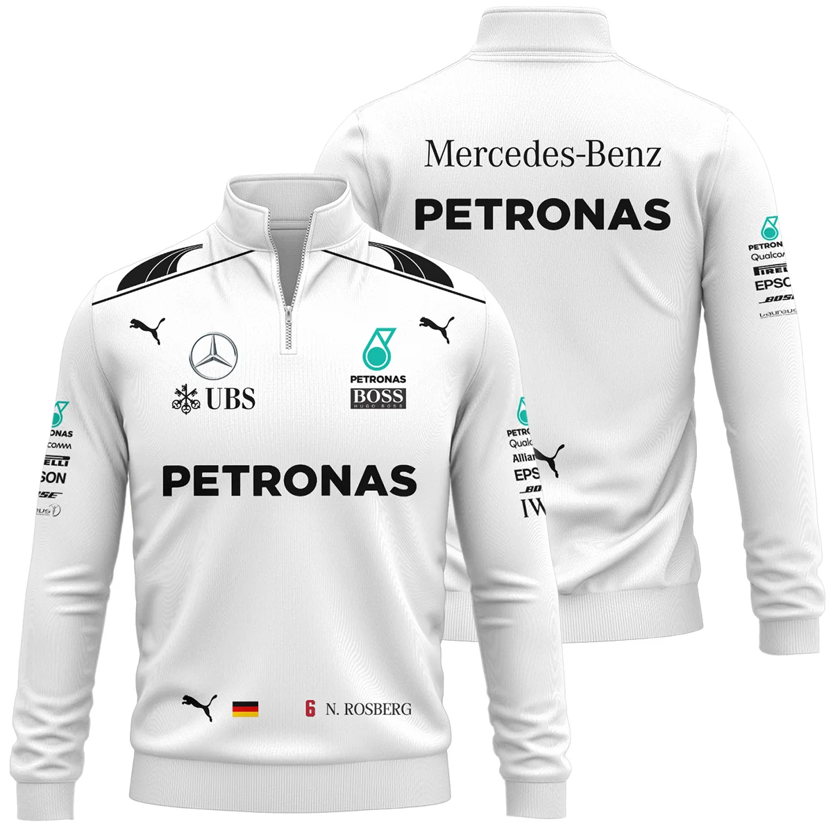2016 WDC Nico Rosberg Racing Suit Mercedes F1 Quarter-Zip Sweatshirt BLVANR281125A1QZS