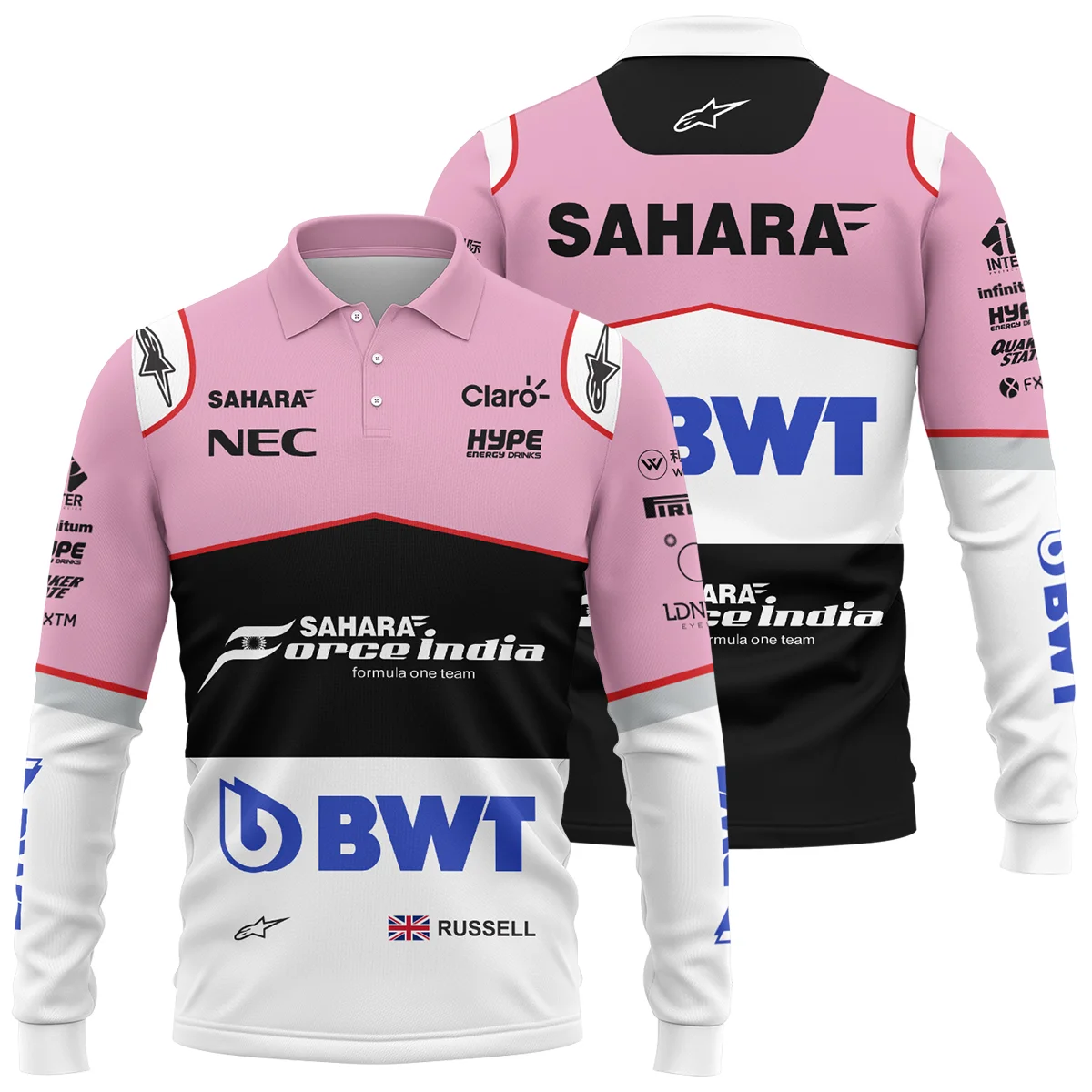 2017 George Russell Racing Suit Force India F1 Long Polo Shirt BLVAGR080925A7LPL - Motorsport Lifestyle Wear